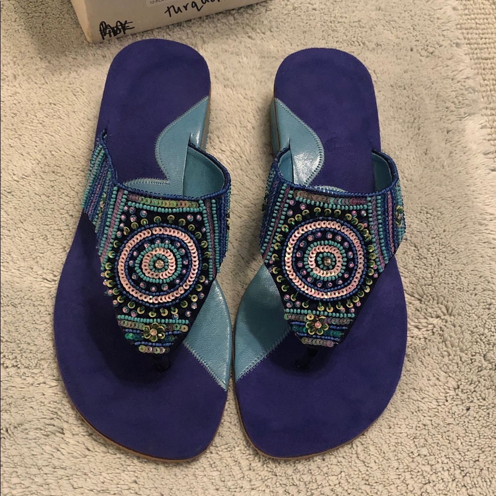 Drama Embellished Blue and Turquoise Sandals